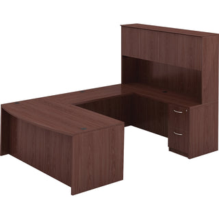 Lorell Essentials Series Bowfront Desk Shell - 70.9" x 41.4" x 1" x 29.5" - Finish: Laminate, Mahogany - Grommet, Modesty Panel, Durable, Adjustable Feet