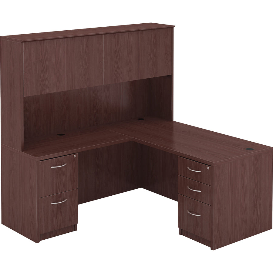 Lorell Essentials Series Bowfront Desk Shell - 70.9" x 41.4" x 1" x 29.5" - Finish: Laminate, Mahogany - Grommet, Modesty Panel, Durable, Adjustable Feet - 