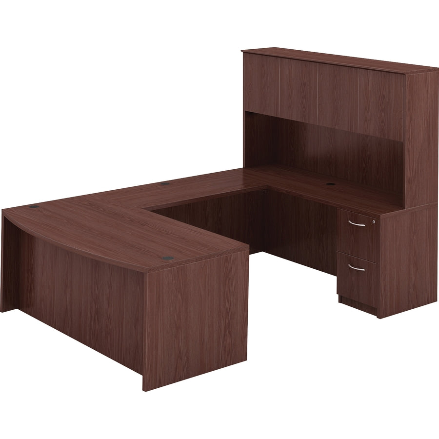 Lorell Essentials Series Bowfront Desk Shell - 70.9" x 41.4" x 1" x 29.5" - Finish: Laminate, Mahogany - Grommet, Modesty Panel, Durable, Adjustable Feet - 
