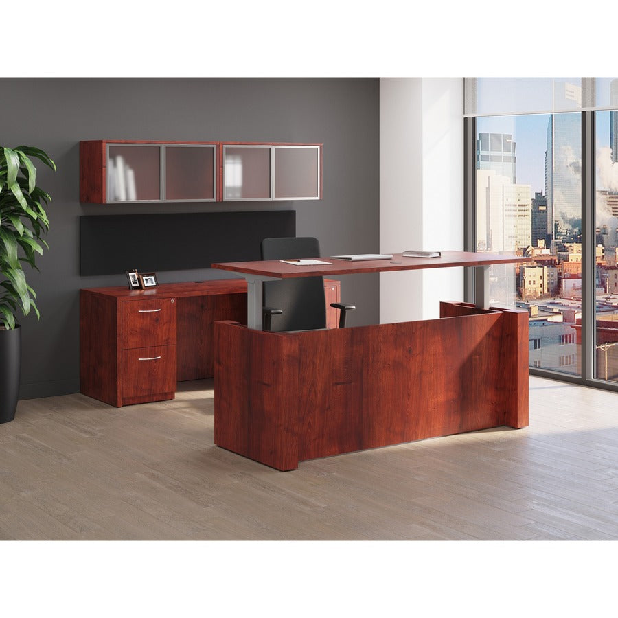 Lorell Essentials Series Bowfront Desk Shell - 70.9" x 41.4" x 29.5" - Finish: Cherry, Laminate - Grommet, Modesty Panel - 