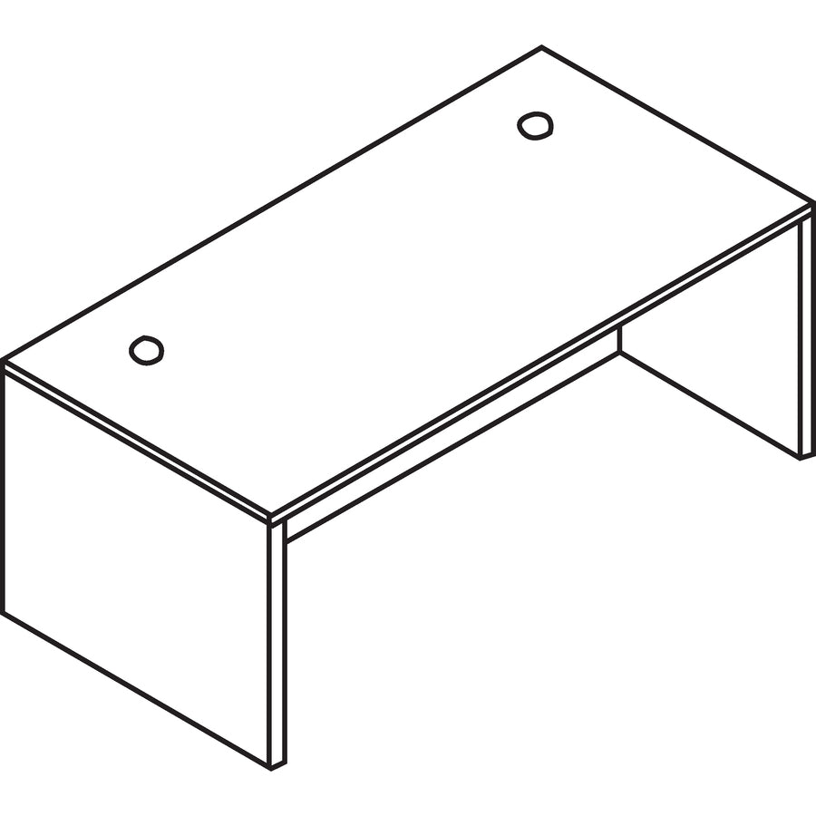 Lorell Essentials Series Rectangular Desk Shell - 59" x 29.5" x 1" x 29.5" - Finish: Laminate, Mahogany - Grommet, Modesty Panel, Durable, Adjustable Feet - 