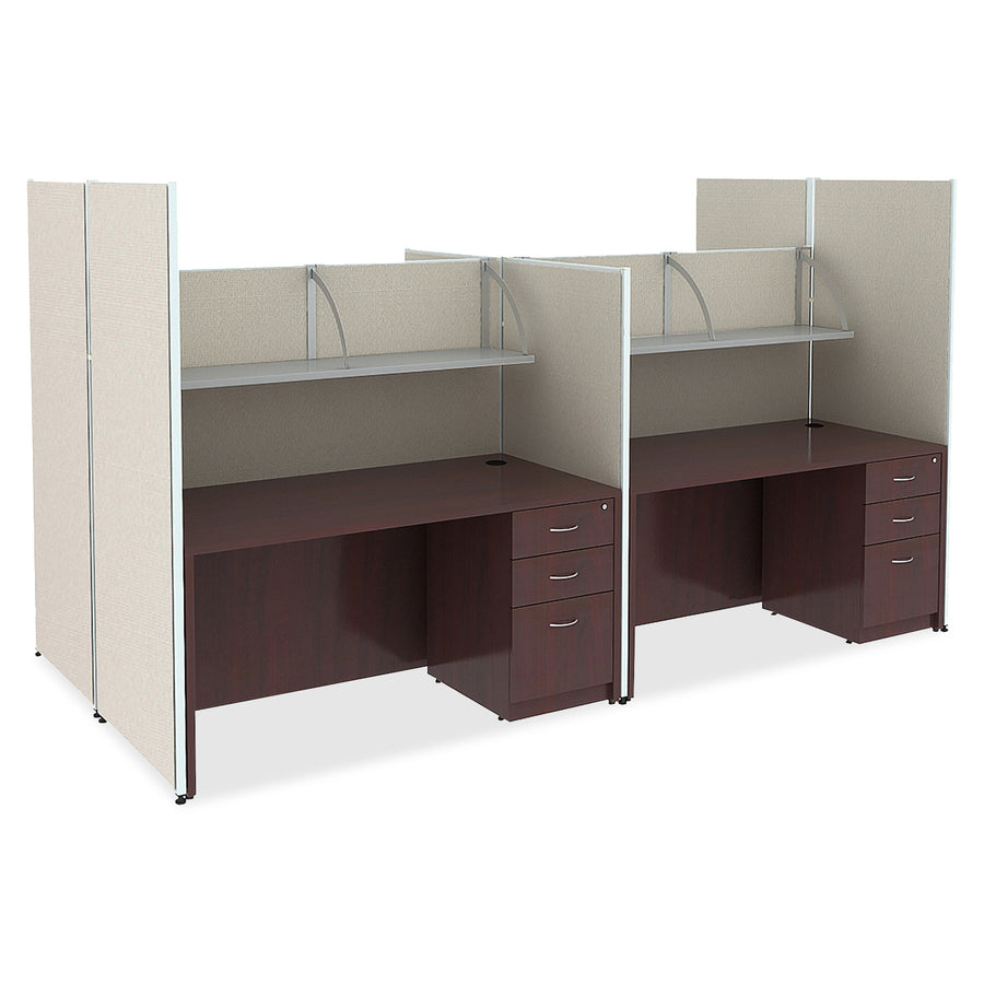 Lorell Essentials Series Rectangular Desk Shell - 66.1" x 29.5" x 1" x 29.5" - Finish: Laminate, Mahogany - Grommet, Modesty Panel, Durable, Adjustable Feet