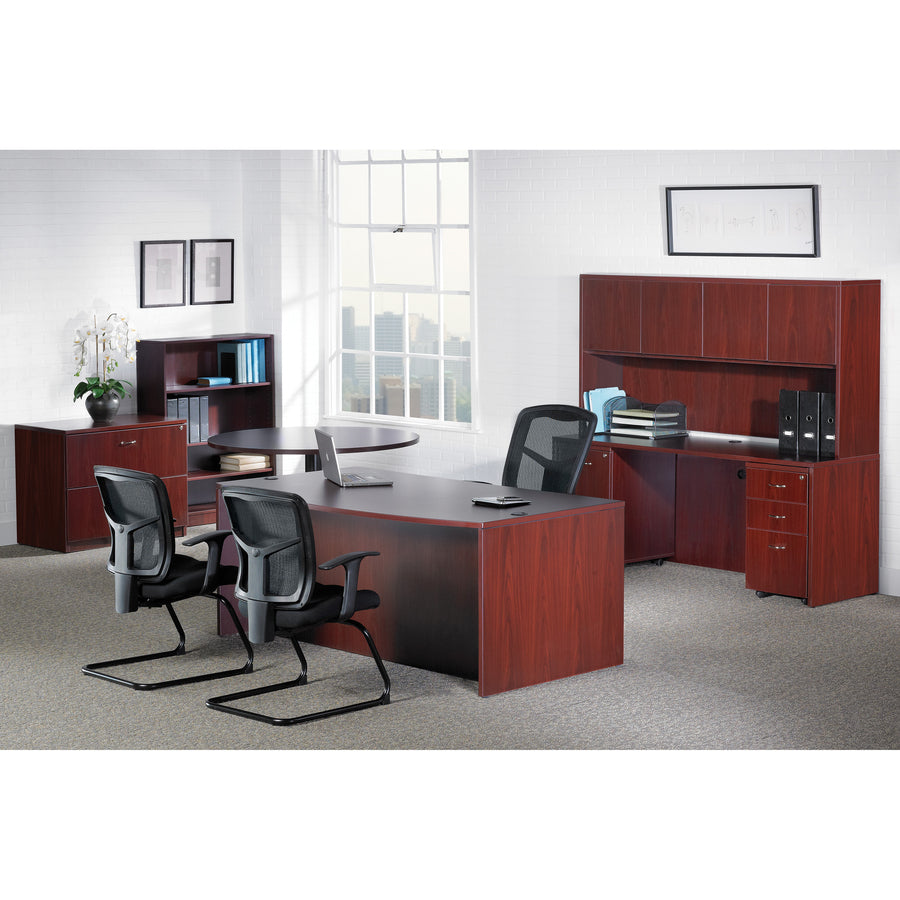 Lorell Essentials Series Rectangular Desk Shell - 66.1" x 29.5" x 1" x 29.5" - Finish: Laminate, Mahogany - Grommet, Modesty Panel, Durable, Adjustable Feet