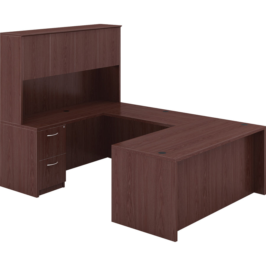 Lorell Essentials Series Rectangular Desk Shell - 66.1" x 29.5" x 1" x 29.5" - Finish: Laminate, Mahogany - Grommet, Modesty Panel, Durable, Adjustable Feet