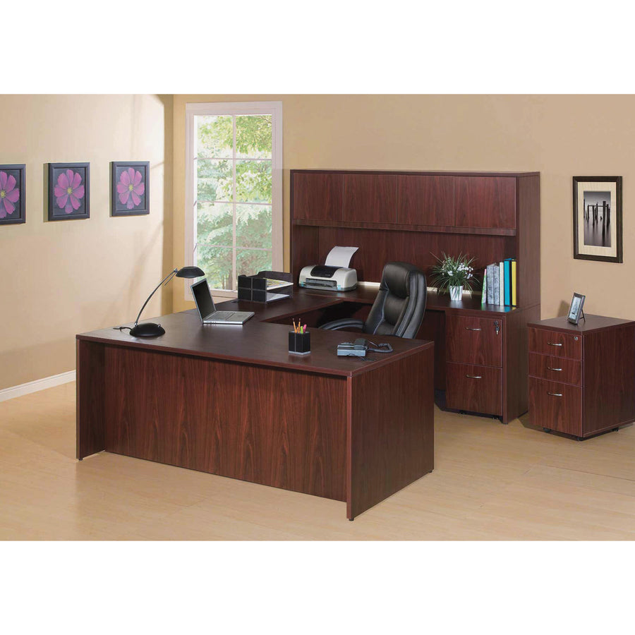 Lorell Essentials Series Rectangular Desk Shell - 70.9" x 35.6" x 1" x 29.5" - Finish: Laminate, Mahogany - Grommet, Cord Management, Durable, Adjustable Feet - 