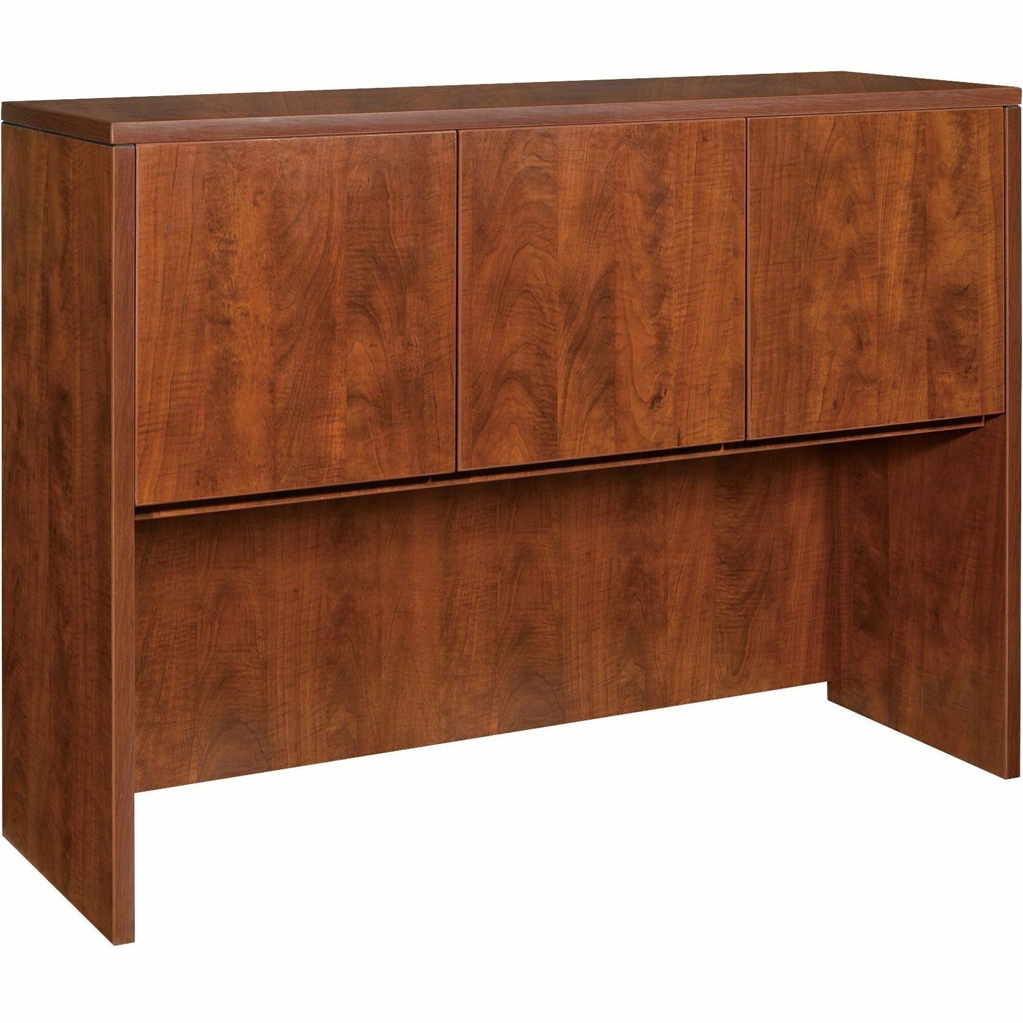 Lorell Essentials Series Stack-on Hutch with Doors - 47.3" x 14.8" x 36" - 3 Door(s) - Finish: Cherry, Laminate - Grommet, Cord Management