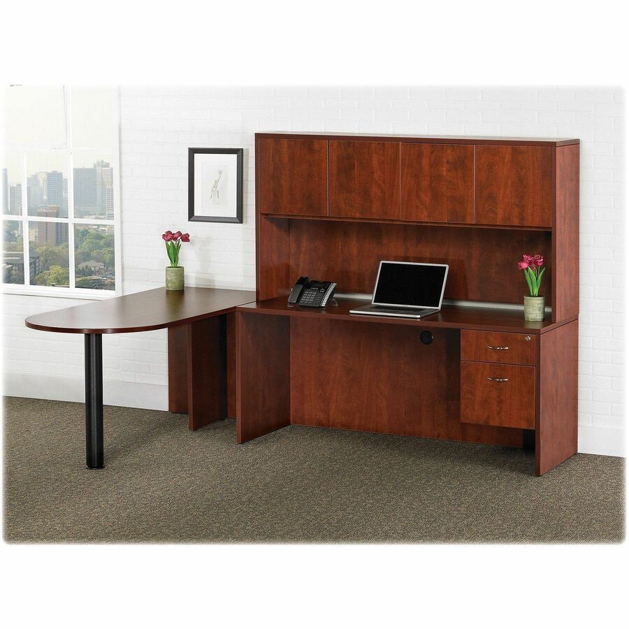 Lorell Essentials Series Stack-on Hutch with Doors - 71.8" x 15" x 36" - 4 Door(s) - Finish: Laminate, Mahogany - Cord Management, Grommet, Durable