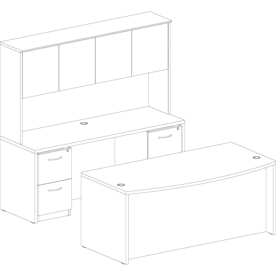 Lorell Essentials Series Stack-on Hutch with Doors - 71.8" x 15" x 36" - 4 Door(s) - Finish: Laminate, Mahogany - Cord Management, Grommet, Durable