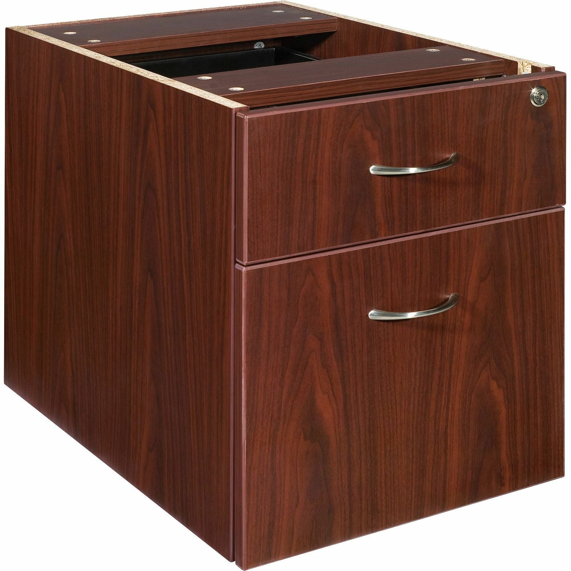 Lorell Essentials Series Box/File Hanging File Cabinet - 15.5" x 21.9" x 18.9" - 2 x Box, File Drawer(s) - Double Pedestal - Finish: Laminate, Mahogany - Ball-bearing Suspension, Lockable Drawer, Adjustable Feet - 