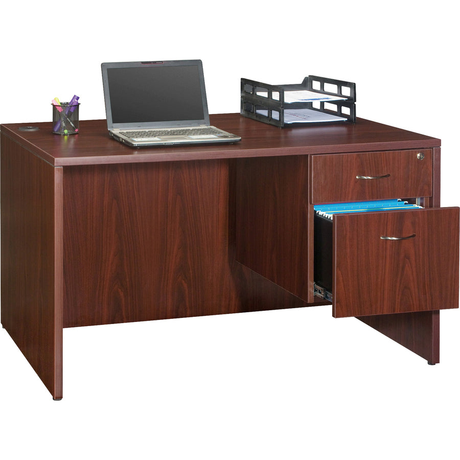 Lorell Essentials Series Box/File Hanging File Cabinet - 15.5" x 21.9" x 18.9" - 2 x Box, File Drawer(s) - Double Pedestal - Finish: Laminate, Mahogany - Ball-bearing Suspension, Lockable Drawer, Adjustable Feet - 