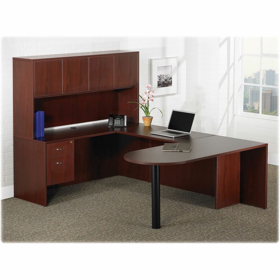 Lorell Essentials Peninsula Desk Box 1/2 - 30" x 66" x 29.5" - Finish: Laminate, Mahogany - Durable