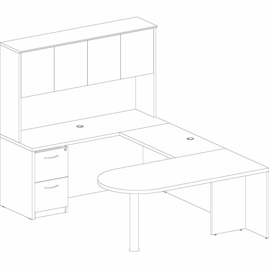 Lorell Essentials Peninsula Desk Box 1/2 - 30" x 66" x 29.5" - Finish: Laminate, Mahogany - Durable
