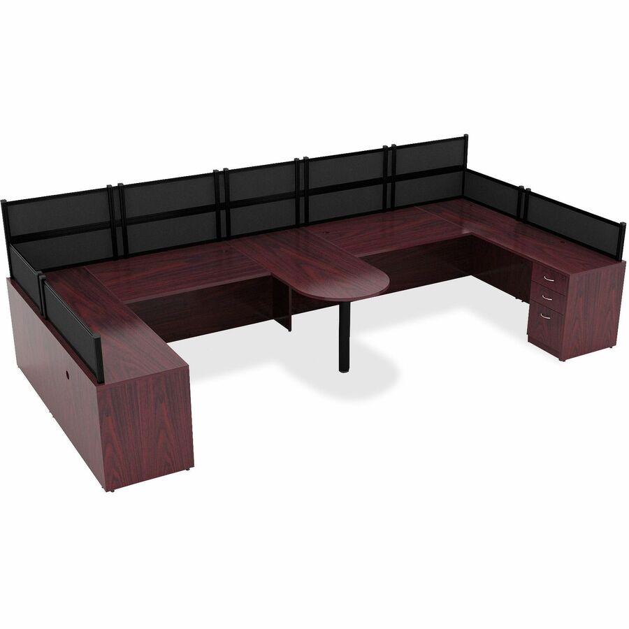 Lorell Essentials Peninsula Desk Box 1/2 - 30" x 66" x 29.5" - Finish: Laminate, Mahogany - Durable