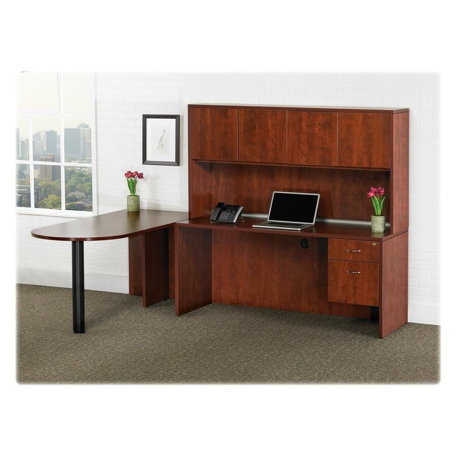 Lorell Essentials Peninsula Desk Box 1/2 - 30" x 66" x 29.5" - Finish: Cherry, Laminate - 