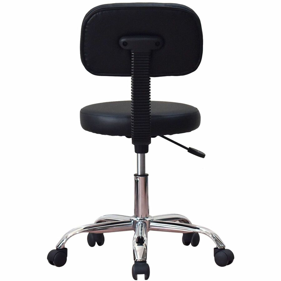 Lorell 16" Round Seat Pneumatic-Lift Stool with Back - Vinyl Seat - 5-star Base - Black - 1 Each