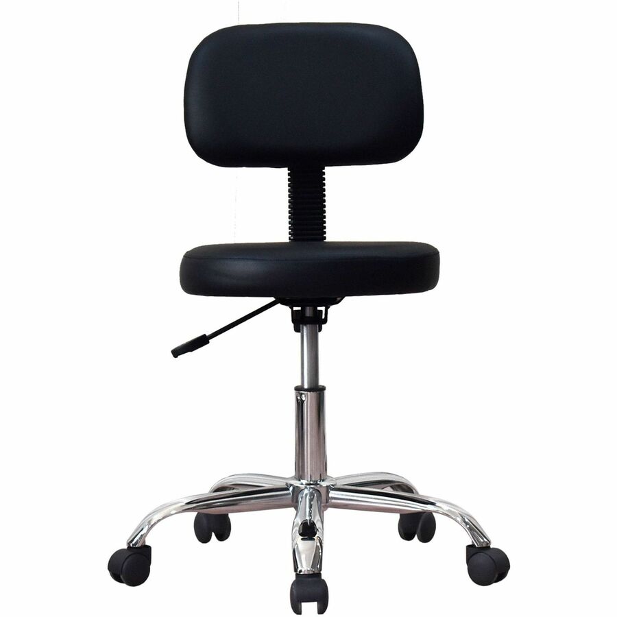 Lorell 16" Round Seat Pneumatic-Lift Stool with Back - Vinyl Seat - 5-star Base - Black - 1 Each