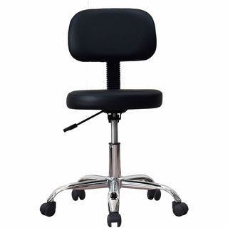 Lorell 16" Round Seat Pneumatic-Lift Stool with Back - Vinyl Seat - 5-star Base - Black - 1 Each