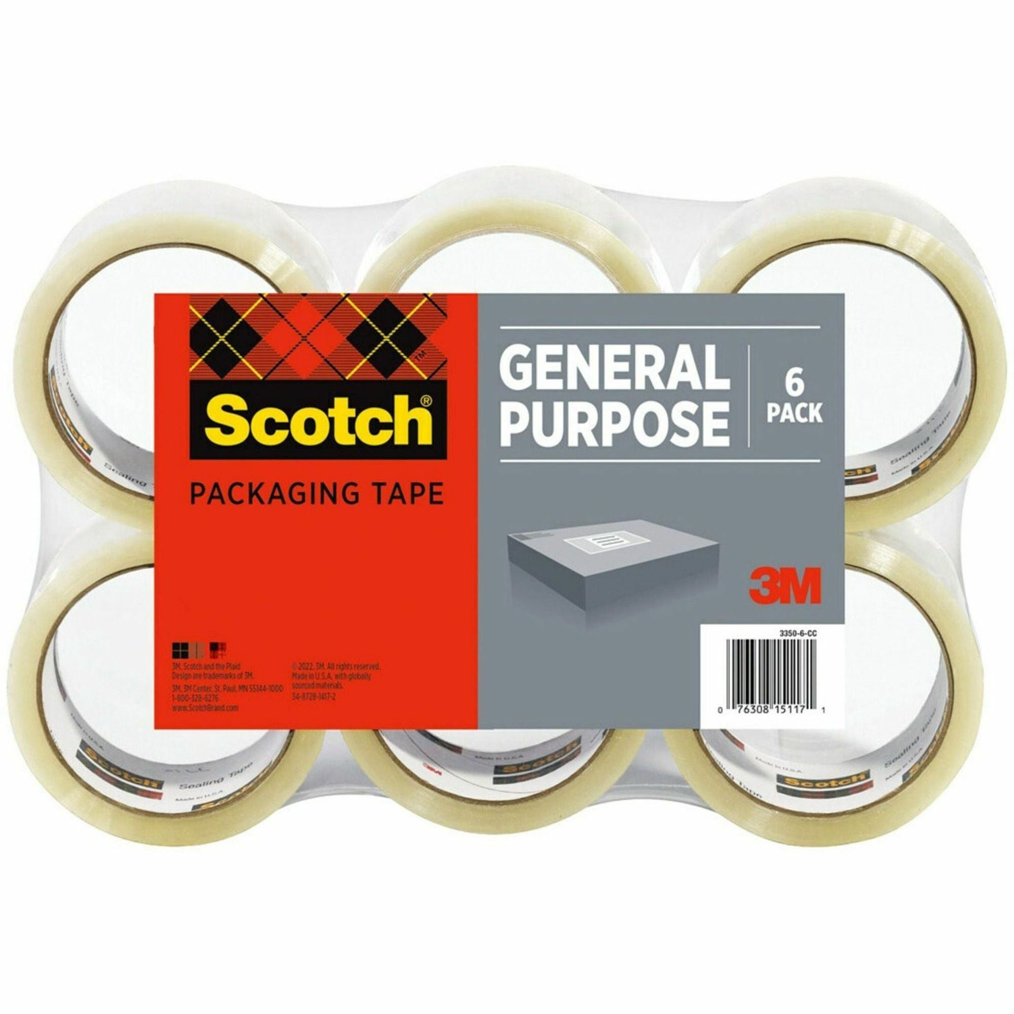 3350 General Purpose Packaging Tape, 3" Core, 1.88" x 54.6 yds, Clear, 6/Pack