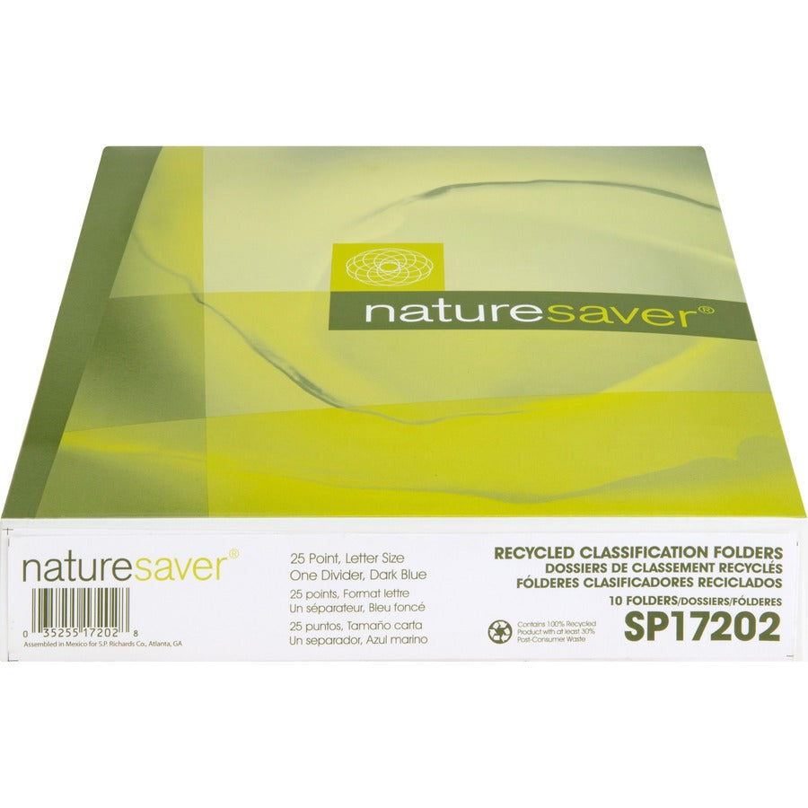 Nature Saver Letter Recycled Classification Folder - 8 1/2" x 11" - 2" Fastener Capacity for Folder - Top Tab Location - 1 Divider(s) - Blue - 100% Recycled - 10 / Box