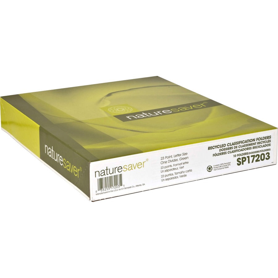 Nature Saver Letter Recycled Classification Folder - 8 1/2" x 11" - 2" Fastener Capacity for Folder - Top Tab Location - 1 Divider(s) - Green - 100% Recycled - 10 / Box