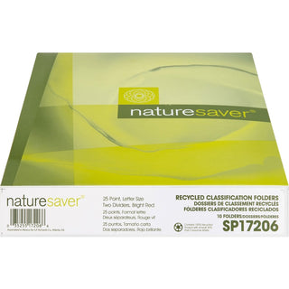 Nature Saver Letter Recycled Classification Folder - 8 1/2" x 11" - 2" Fastener Capacity for Folder - 2 Divider(s) - Red - 100% Recycled - 10 / Box