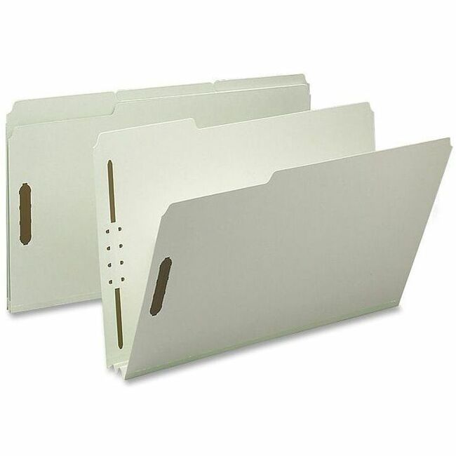 Nature Saver 1/3 Tab Cut Legal Recycled Fastener Folder - 8 1/2" x 14" - 2" Expansion - 2 Fastener(s) - 2" Fastener Capacity for Folder - Top Tab Location - Assorted Position Tab Position - Pressboard, Tyvek - Gray/Green - 100% Recycled - 25 / Box