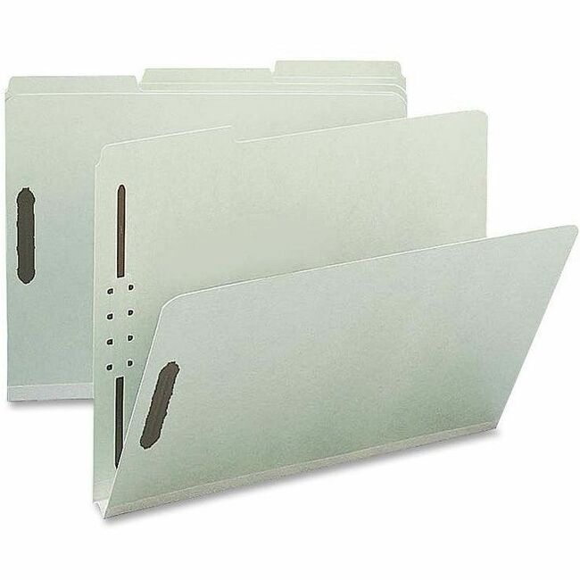 Nature Saver 1/3 Tab Cut Letter Recycled Fastener Folder - 8 1/2" x 11" - 1" Expansion - 2 Fastener(s) - 2" Fastener Capacity for Folder - Top Tab Location - Assorted Position Tab Position - Pressboard, Tyvek - Gray/Green - 100% Recycled - 25 / Box - 