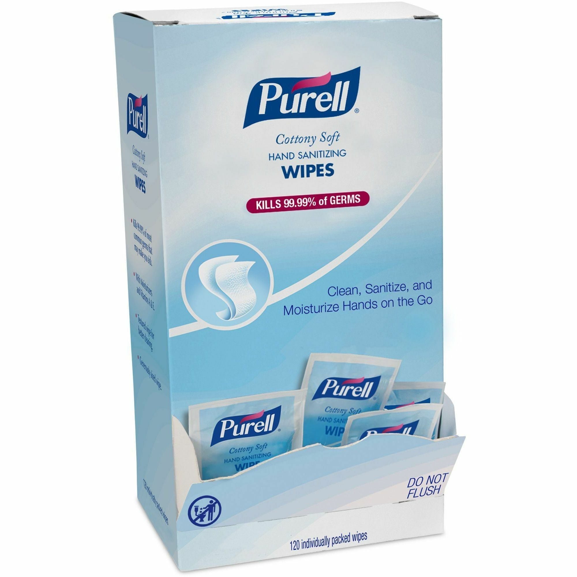PURELL Cottony Soft Sanitizing Wipes - 5" x 7" - White - Soft, Moist, Textured, Individually Wrapped - For Hand - 120 Per Box - 120 / Box