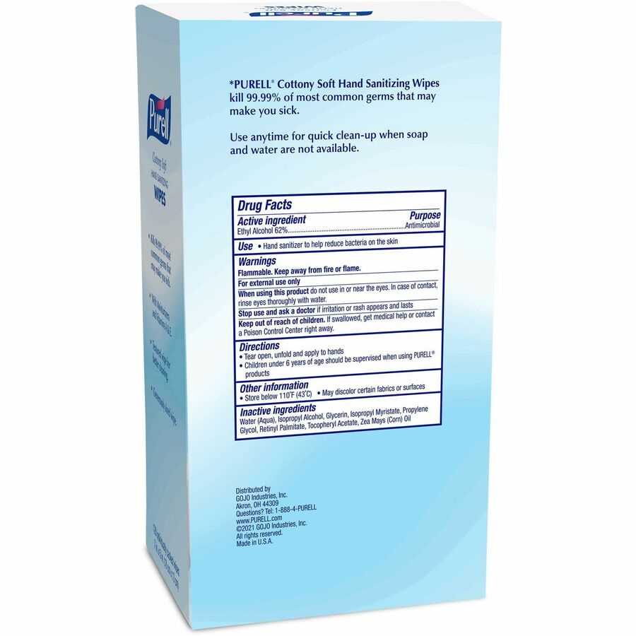 PURELL Cottony Soft Sanitizing Wipes - 5" x 7" - White - Soft, Moist, Textured, Individually Wrapped - For Hand - 120 Per Box - 120 / Box