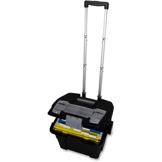 Premium Mobile File Transport Box with Telescoping Handle and Organizer Tray, Letter Files, 15" x 16.38" x 14.25", Black/Gray