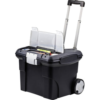 Premium Mobile File Transport Box with Telescoping Handle and Organizer Tray, Letter Files, 15" x 16.38" x 14.25", Black/Gray