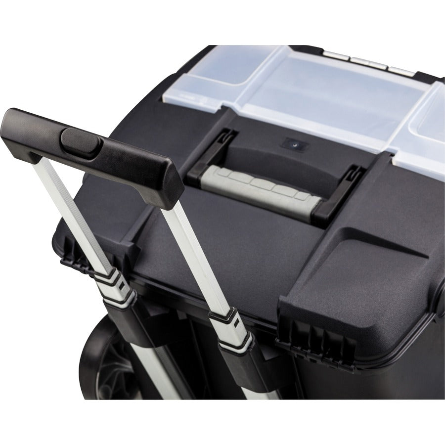 Premium Mobile File Transport Box with Telescoping Handle and Organizer Tray, Letter Files, 15" x 16.38" x 14.25", Black/Gray