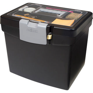 Storex Portable Storage Box - External Dimensions: 14.9" Length x 11" Width x 12.1"Height - Media Size Supported: Letter - Snap-tight Closure - Plastic - Black - For File - Recycled - 1 / Carton - 