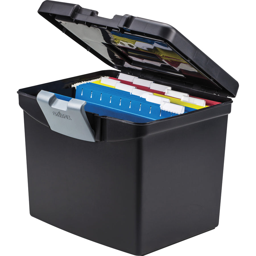 Storex Portable Storage Box - External Dimensions: 14.9" Length x 11" Width x 12.1"Height - Media Size Supported: Letter - Snap-tight Closure - Plastic - Black - For File - Recycled - 1 / Carton - 