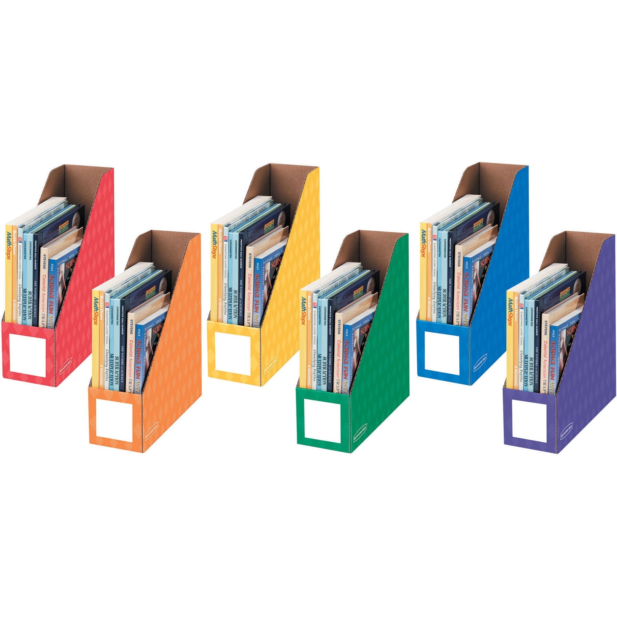 Extra-Wide Cardboard Magazine File, 4.25 x 11.38 x 12.88, Assorted, 6/Pack