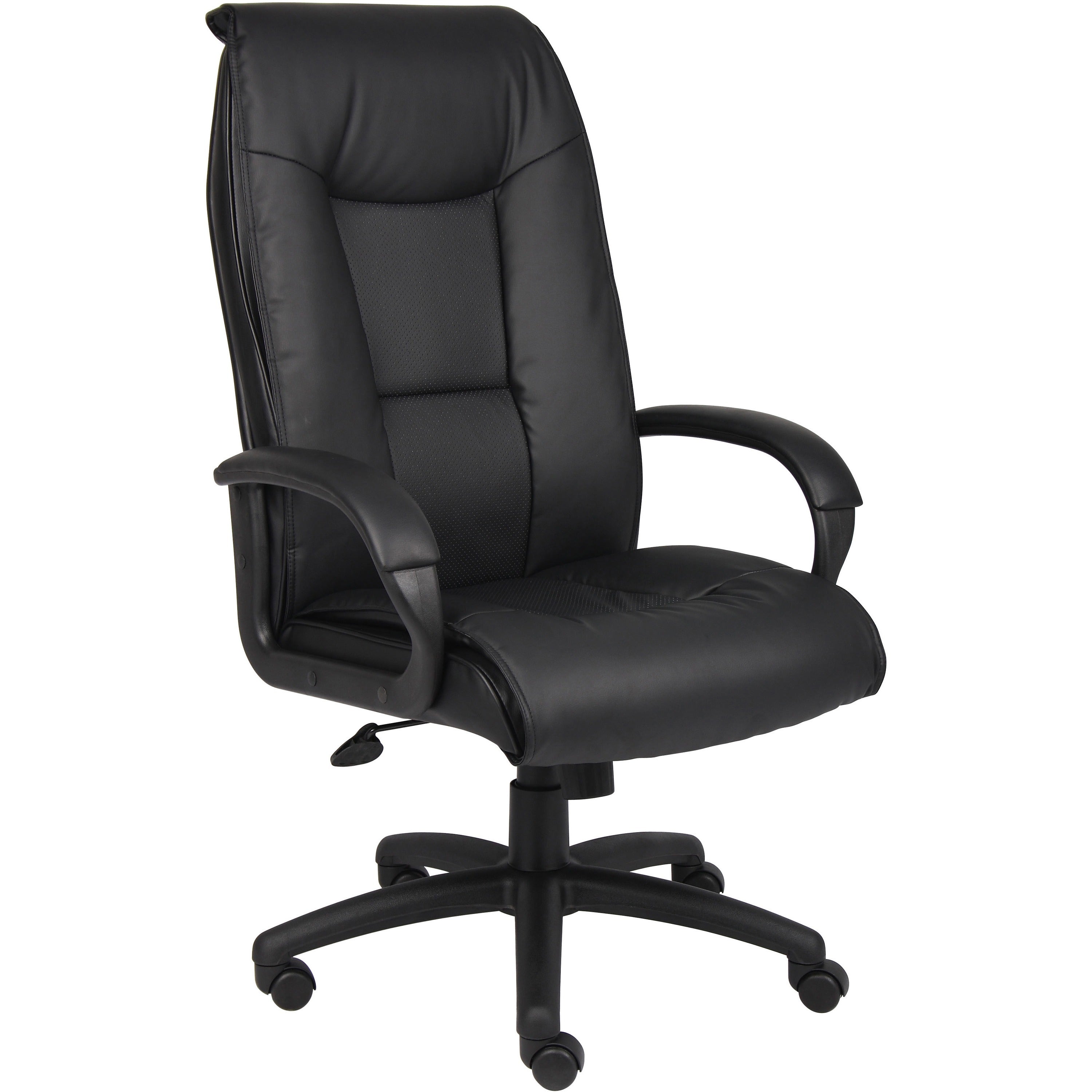 Boss B7601 High Back Executive Chair - Black Leather Seat - Black Frame - 5-star Base - 1 Each - 1