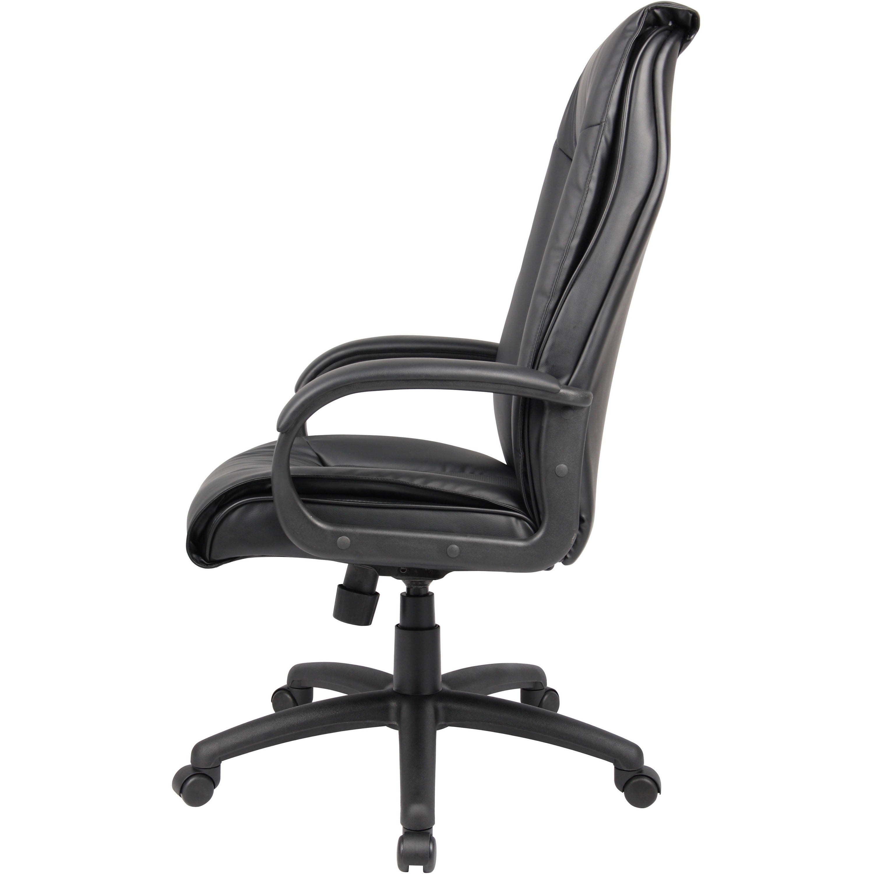 Boss B7601 High Back Executive Chair - Black Leather Seat - Black Frame - 5-star Base - 1 Each - 3