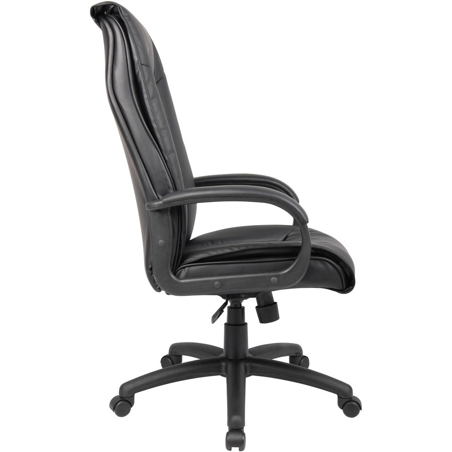 Boss B7601 High Back Executive Chair - Black Leather Seat - Black Frame - 5-star Base - 1 Each