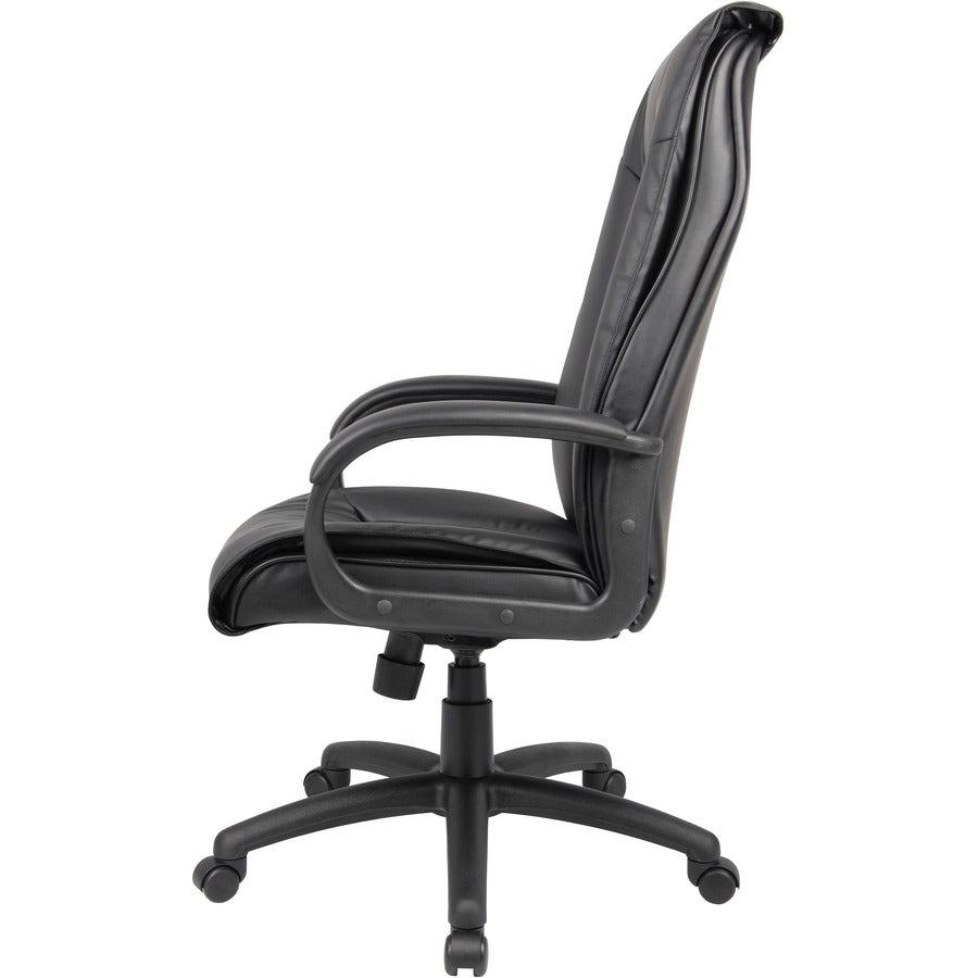 Boss B7601 High Back Executive Chair - Black Leather Seat - Black Frame - 5-star Base - 1 Each