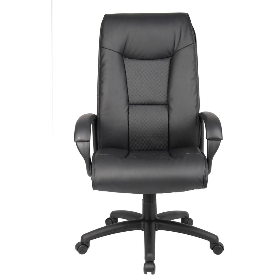 Boss B7601 High Back Executive Chair - Black Leather Seat - Black Frame - 5-star Base - 1 Each