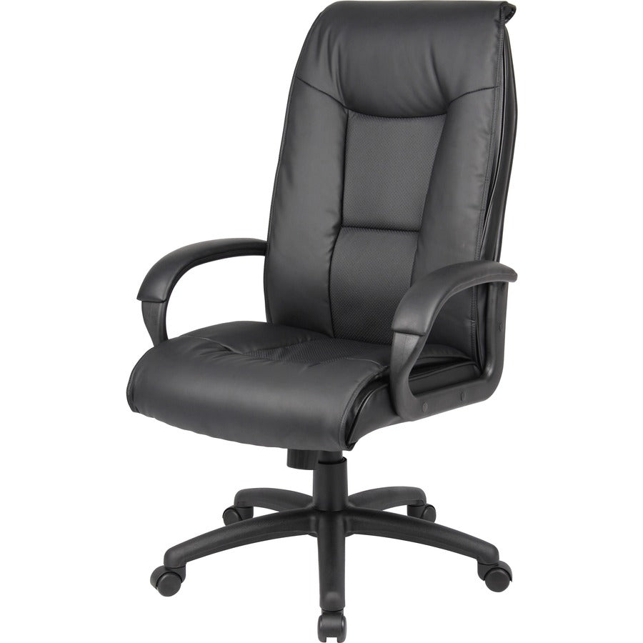 Boss B7601 High Back Executive Chair - Black Leather Seat - Black Frame - 5-star Base - 1 Each - 6