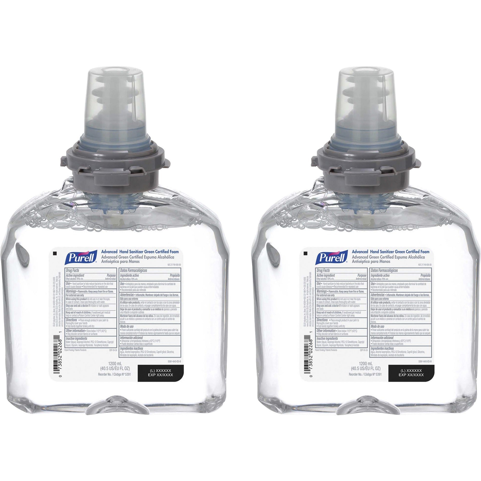 PURELL Hand Sanitizer Foam Refill - Fragrance-free Scent - 40.6 fl oz (1200 mL) - Hand - Clear - Dye-free, Fragrance-free - 2 / Carton