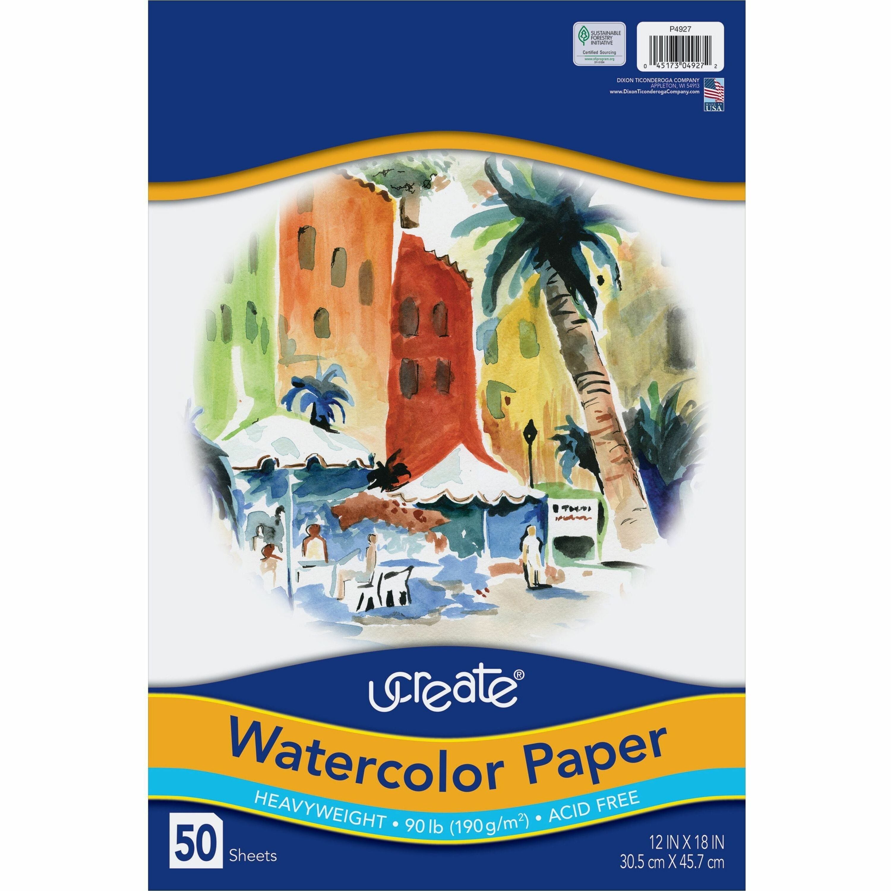 ucreate-watercolor-paper-12-x-18-90-lb-basis-weight-vellum-50-pack-sustainable-forestry-initiative-sfi-acid-free-white_pac4927 - 1