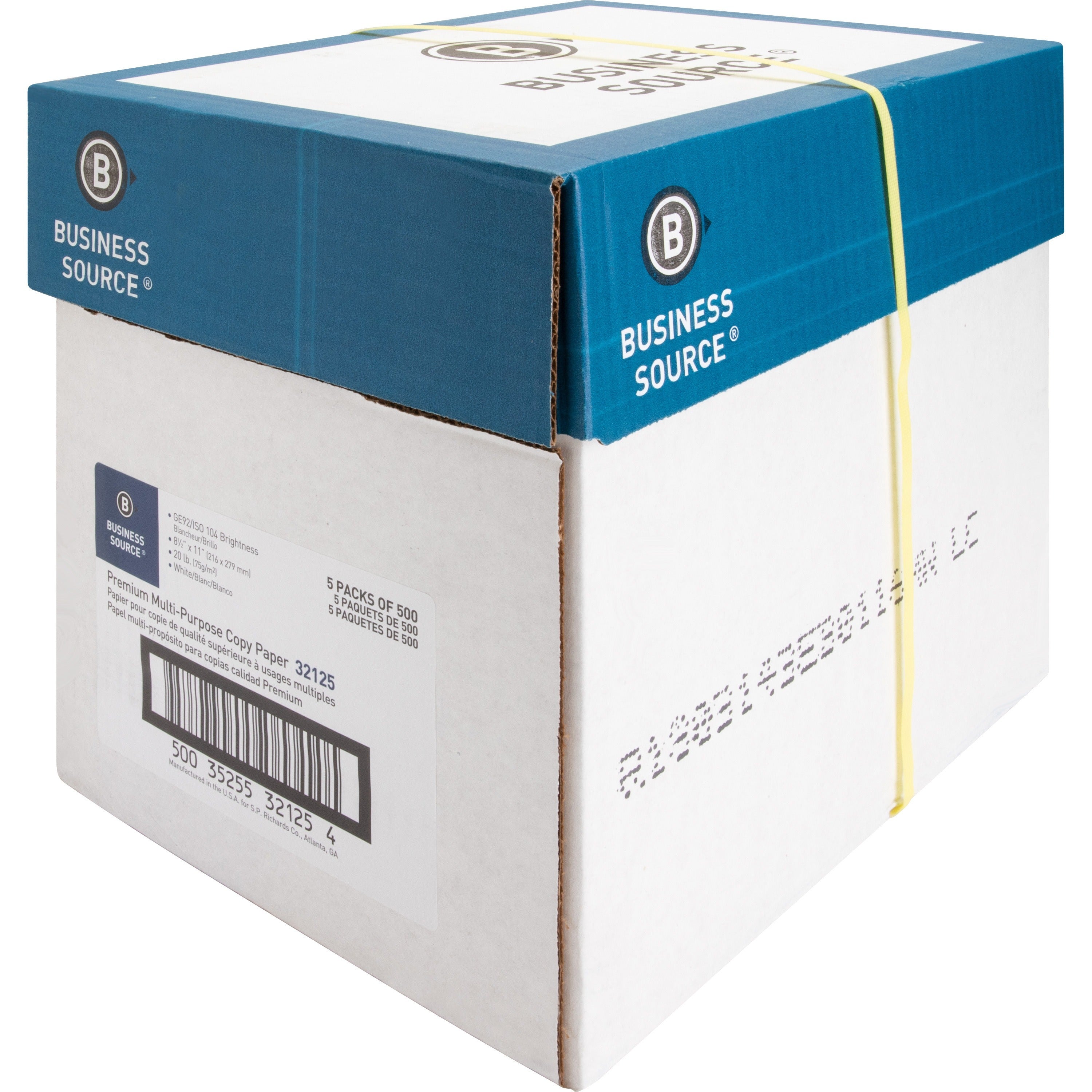 Business Source Premium Multipurpose Copy Paper - 92 Brightness - Letter - 8 1/2" x 11" - 20 lb Basis Weight - 5 / Carton - 2500 Sheets - 500 Sheets per Ream - 5 Ream per Case - Acid-free - White - 