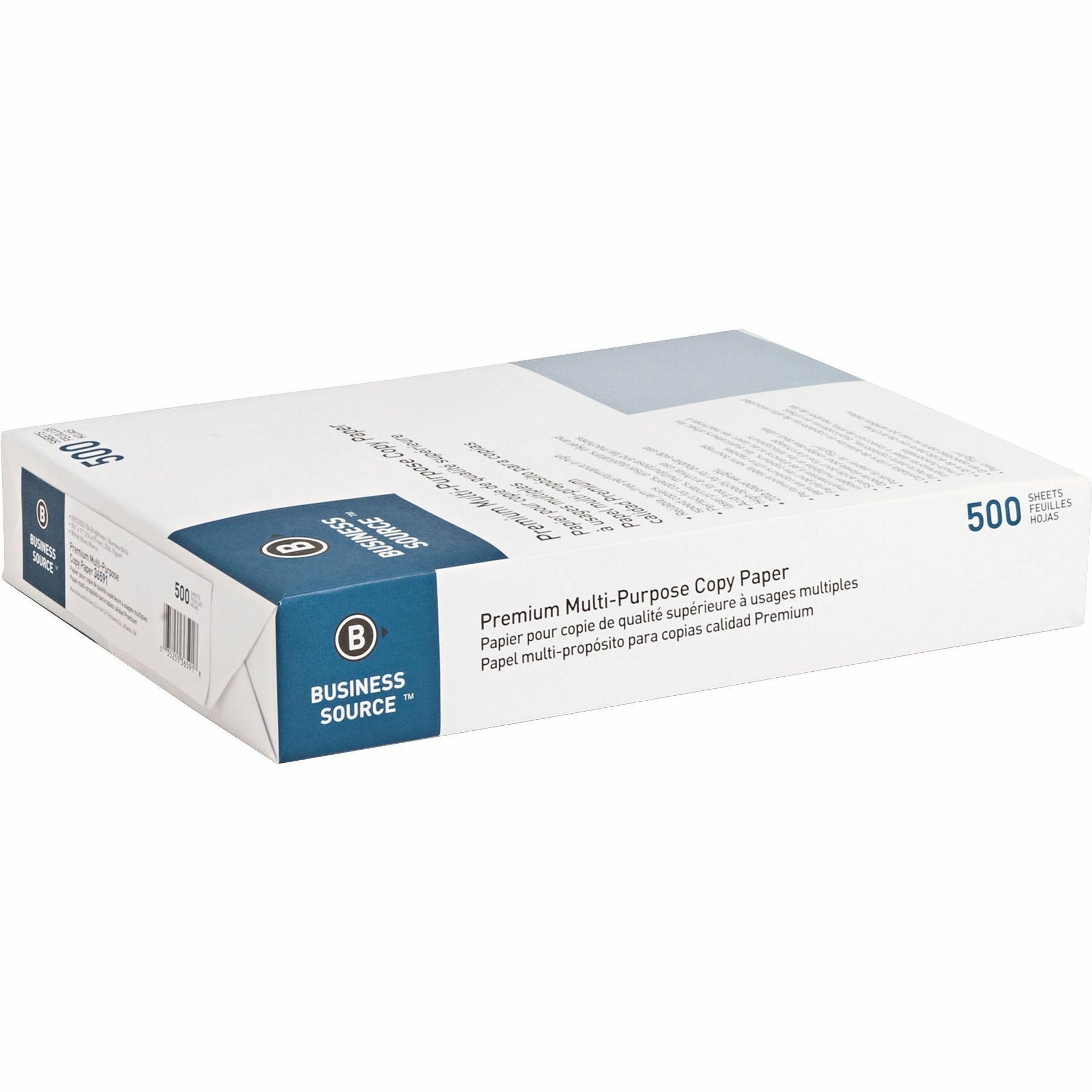 Business Source Premium Multipurpose Copy Paper - 92 Brightness - Letter - 8 1/2" x 11" - 20 lb Basis Weight - 5 / Carton - 2500 Sheets - 500 Sheets per Ream - 5 Ream per Case - Acid-free - White - 