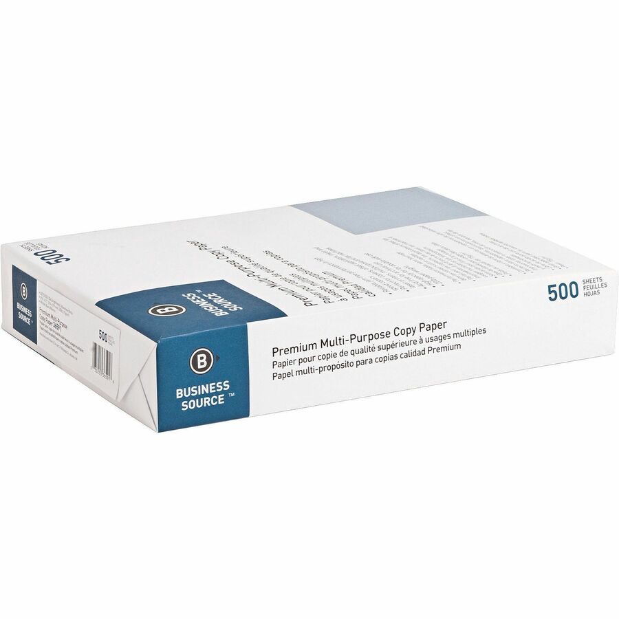 Business Source Premium Multipurpose Copy Paper - 92 Brightness - Letter - 8 1/2" x 11" - 20 lb Basis Weight - 5 / Carton - 2500 Sheets - 500 Sheets per Ream - 5 Ream per Case - Acid-free - White