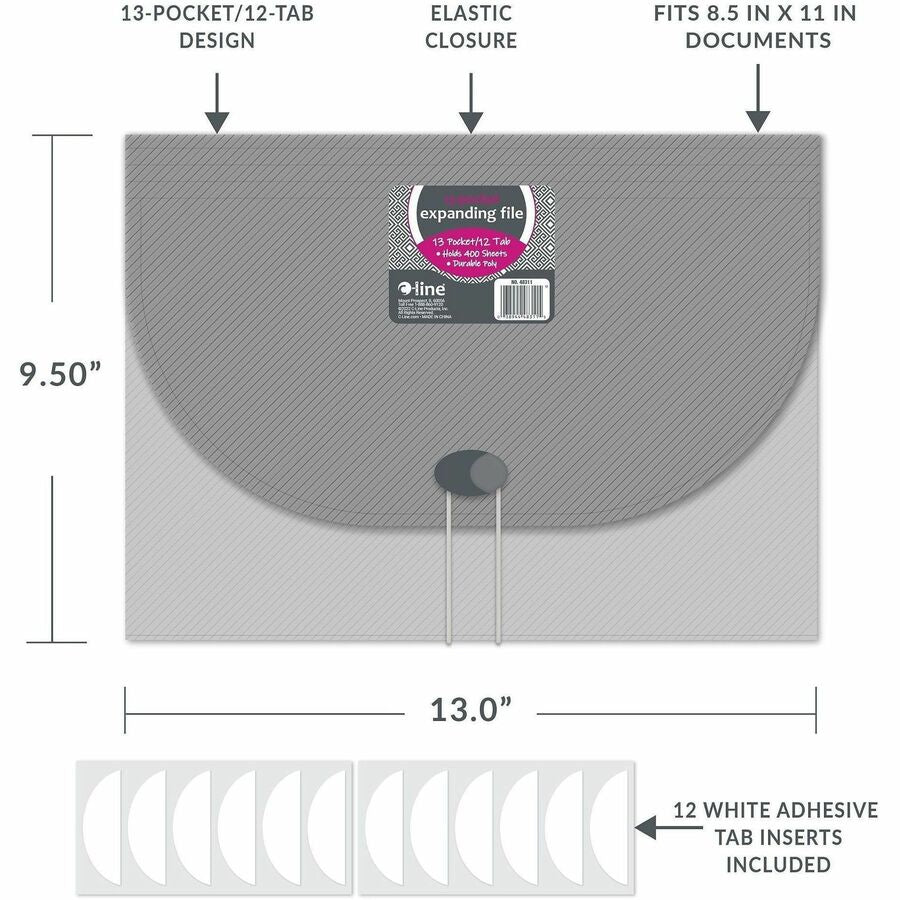 C-Line 13-Pocket Letter Size Expanding File - Smoke, 1/EA, 48311