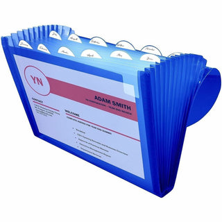 Expanding Files, 1.63" Expansion, 13 Sections, Cord/Hook Closure, 1/6-Cut Tabs, Letter Size, Blue