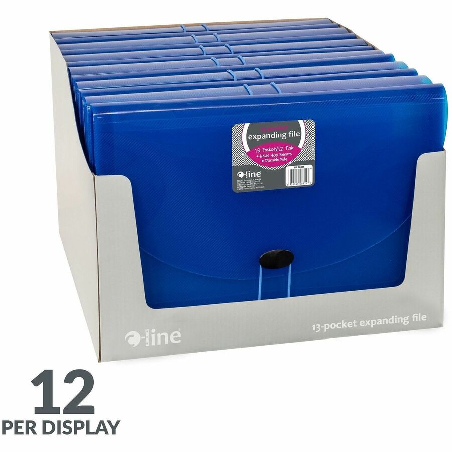 Expanding Files, 1.63" Expansion, 13 Sections, Cord/Hook Closure, 1/6-Cut Tabs, Letter Size, Blue