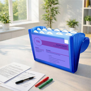 Expanding Files, 1.63" Expansion, 13 Sections, Cord/Hook Closure, 1/6-Cut Tabs, Letter Size, Blue